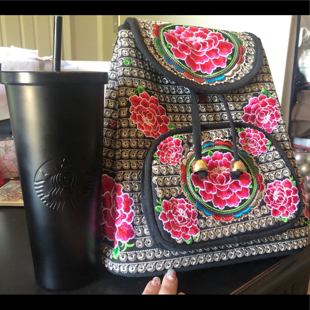 Mexican style embroidered mini backpack